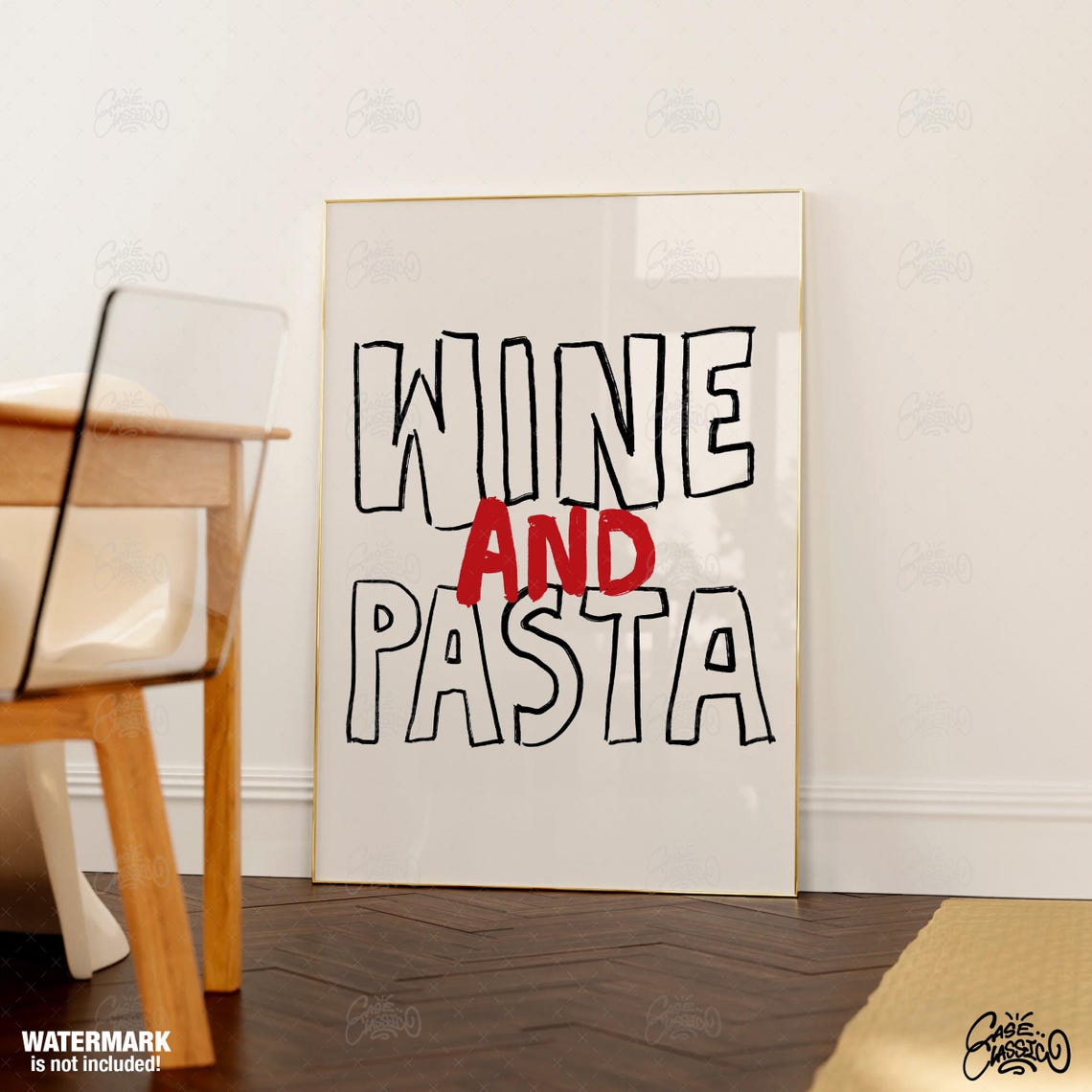 Wine And Pasta Black And Red Hand Lettered Kitchen Poster Decor - Image 3