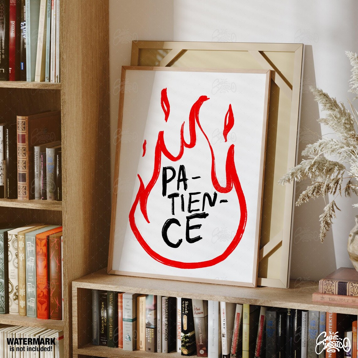 Intense Patience Word Inside Hand Drawn Red Flame Outline Poster - Image 2