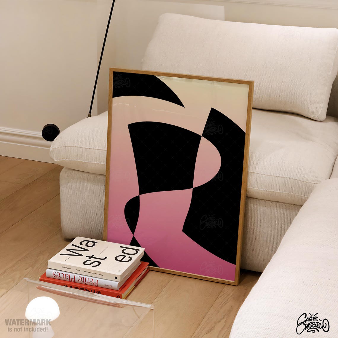 Black Pink Abstract Curves Modern Minimalist Gradient Art Poster - Image 4