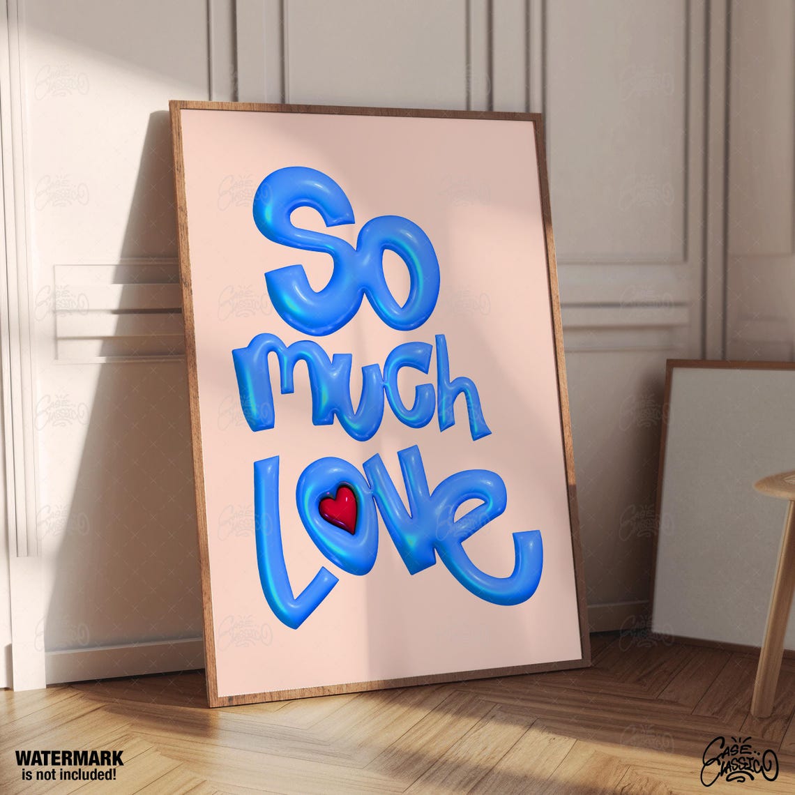 So Much Love Blue 3D Bubble Letters Red Heart Romantic Wall Art - Image 2