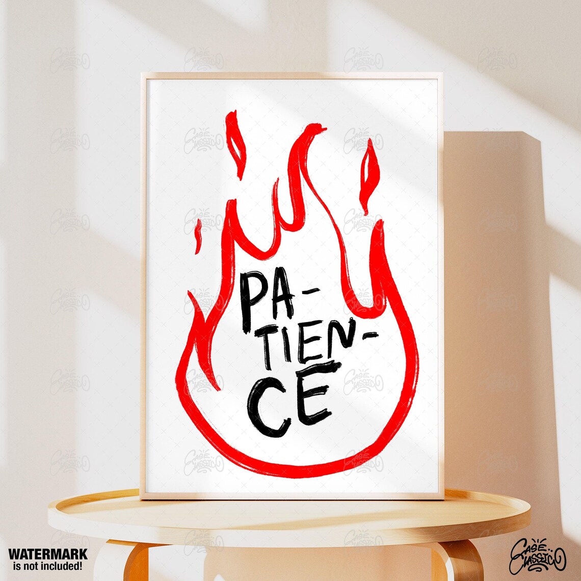 Intense Patience Word Inside Hand Drawn Red Flame Outline Poster - Image 4