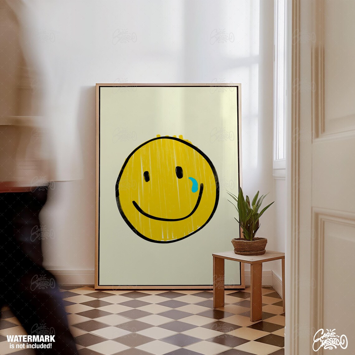 Smiley Face with Single Teardrop Modern Minimalist Art Poster - Image 3