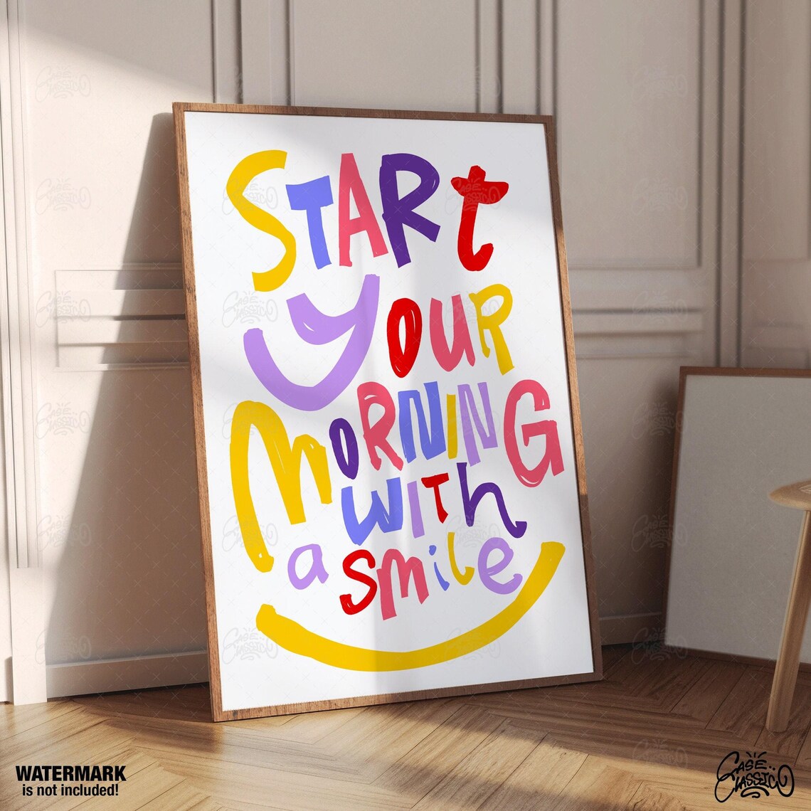 Start Your Morning With A Smile Rainbow Lettering Quote Poster - Image 3