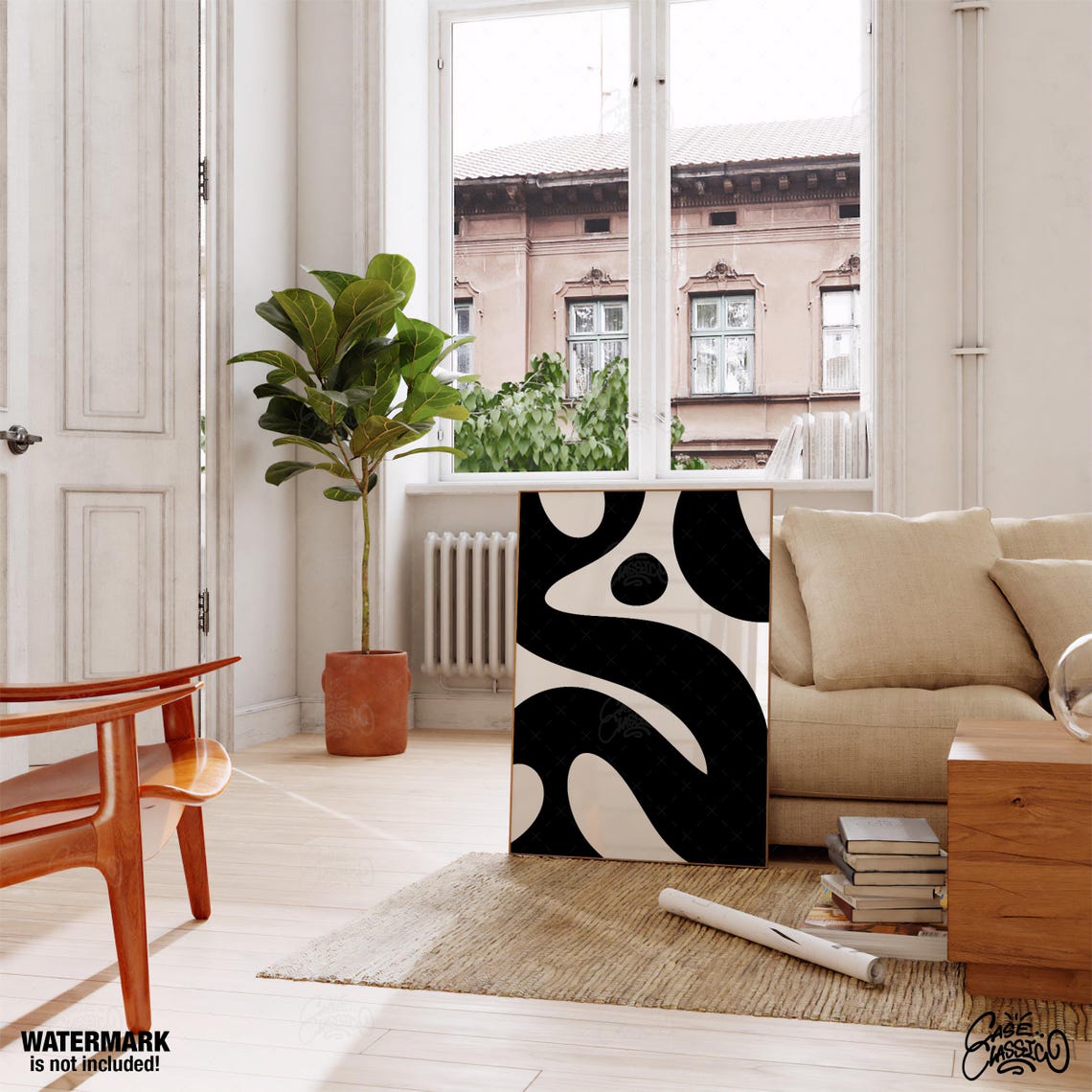 Black and White Flowing Wavy Abstract Graphic Statement Poster - Image 4