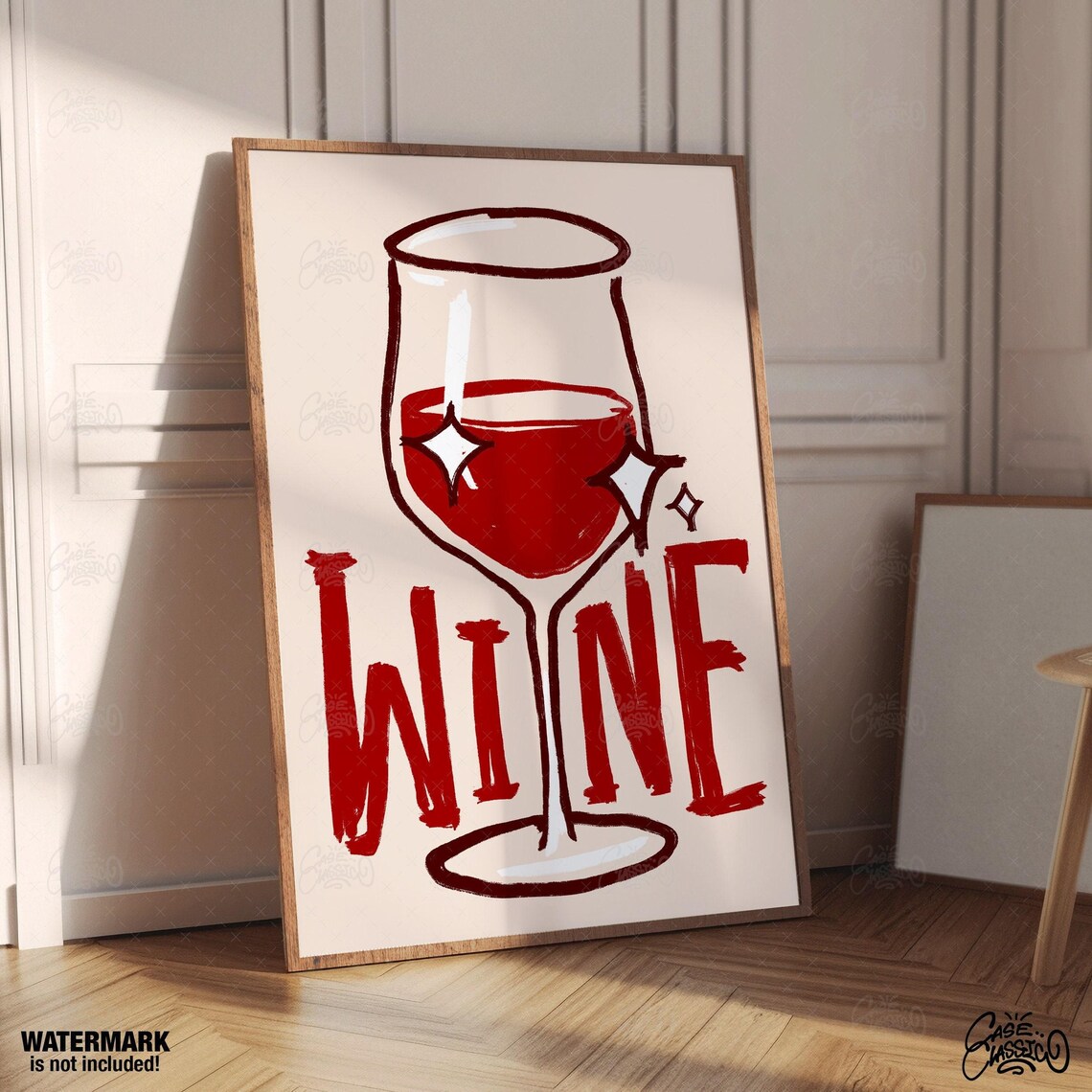 Wine Red Glass Illustration Bold Lettering Kitchen Bar Poster - Image 4