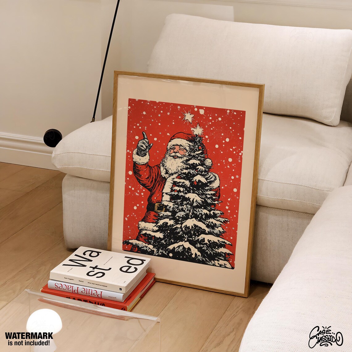 Retro Santa Claus Pointing at Starry Snow Night Holiday Poster - Image 4