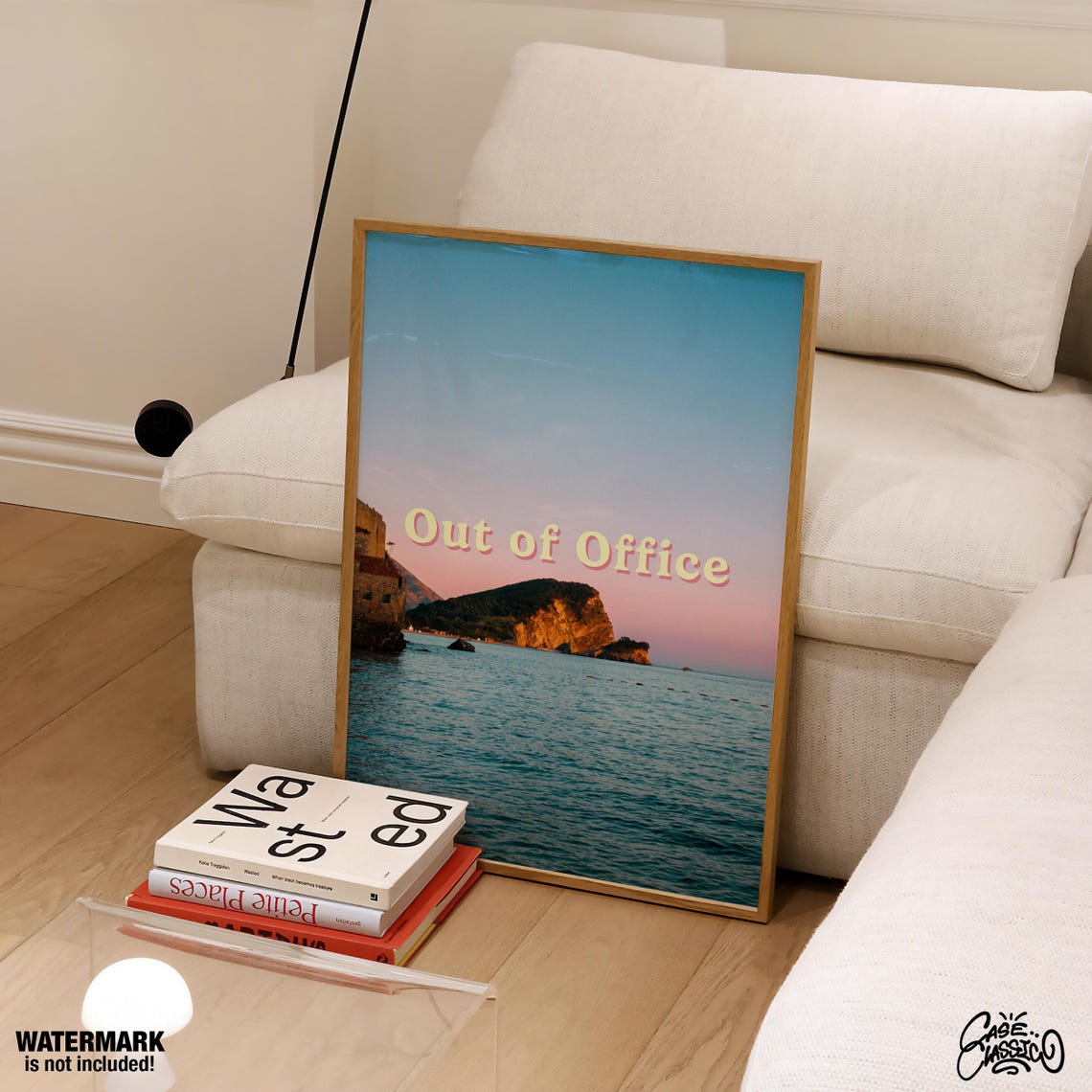 Out of Office Sunset Seascape Poster With Rocky Cliff Ocean View Art - Image 3