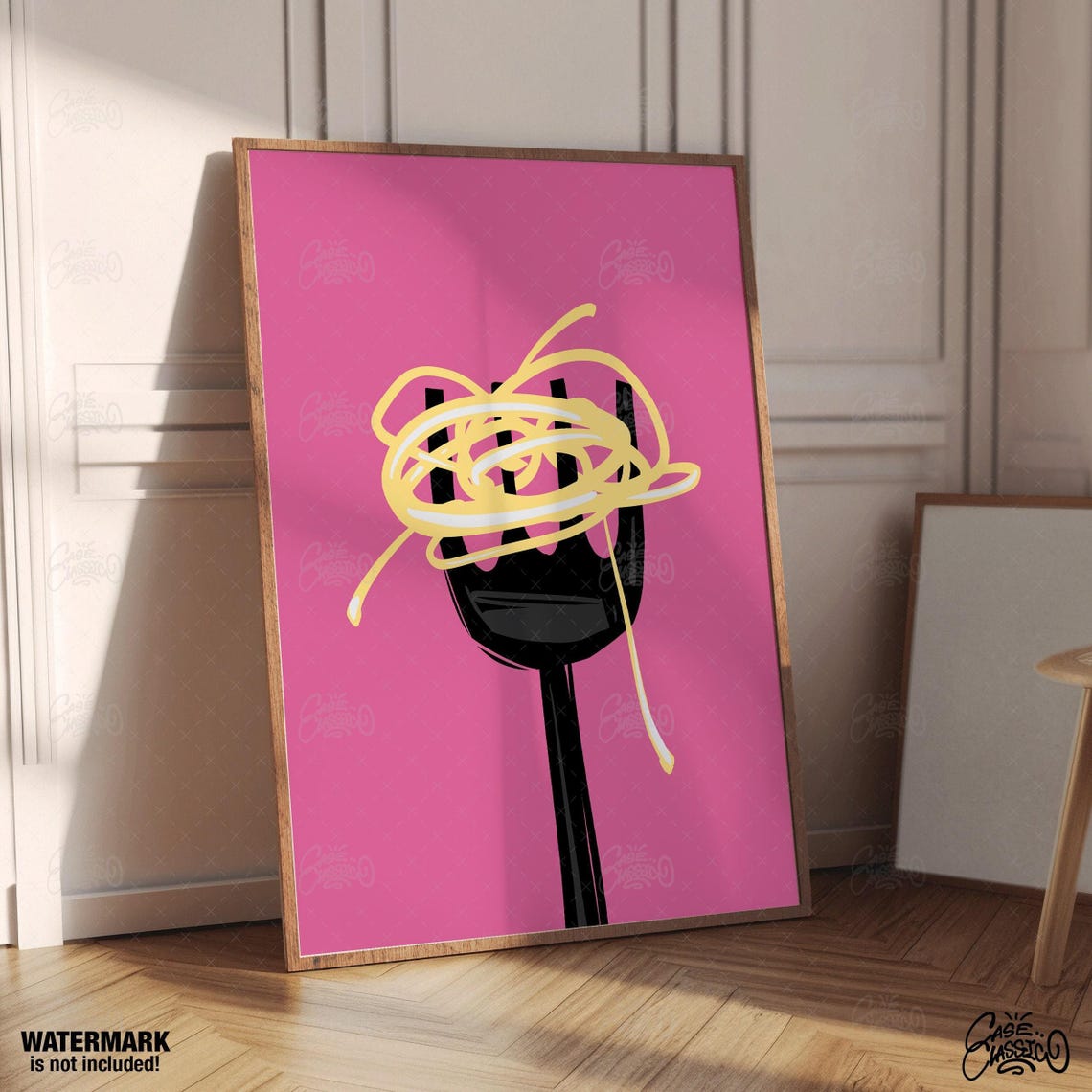 Spaghetti Fork Twirl Pink Background Playful Pasta Art Poster - Image 4