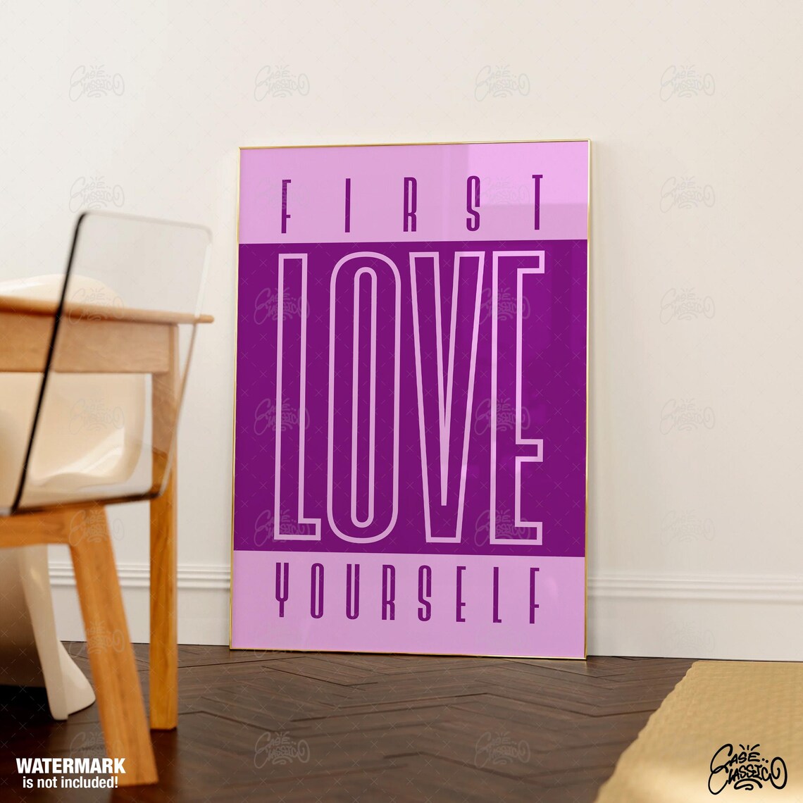 First Love Yourself Purple Block Letter Self Care Quote Poster