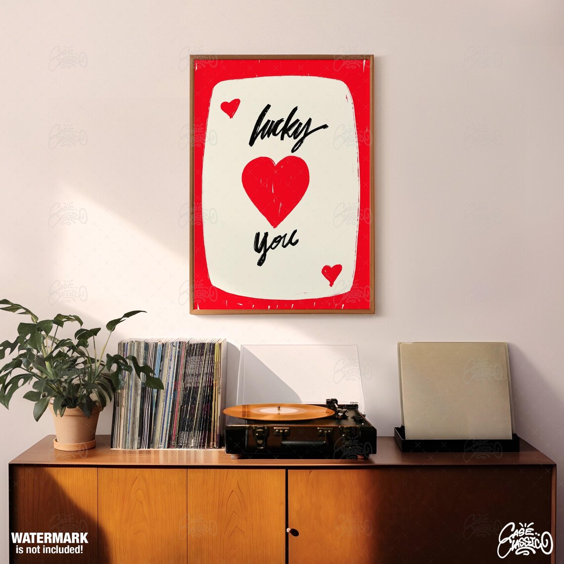 Lucky You Red Hearts Vintage Playing Card Style Romantic Love Poster - Image 3