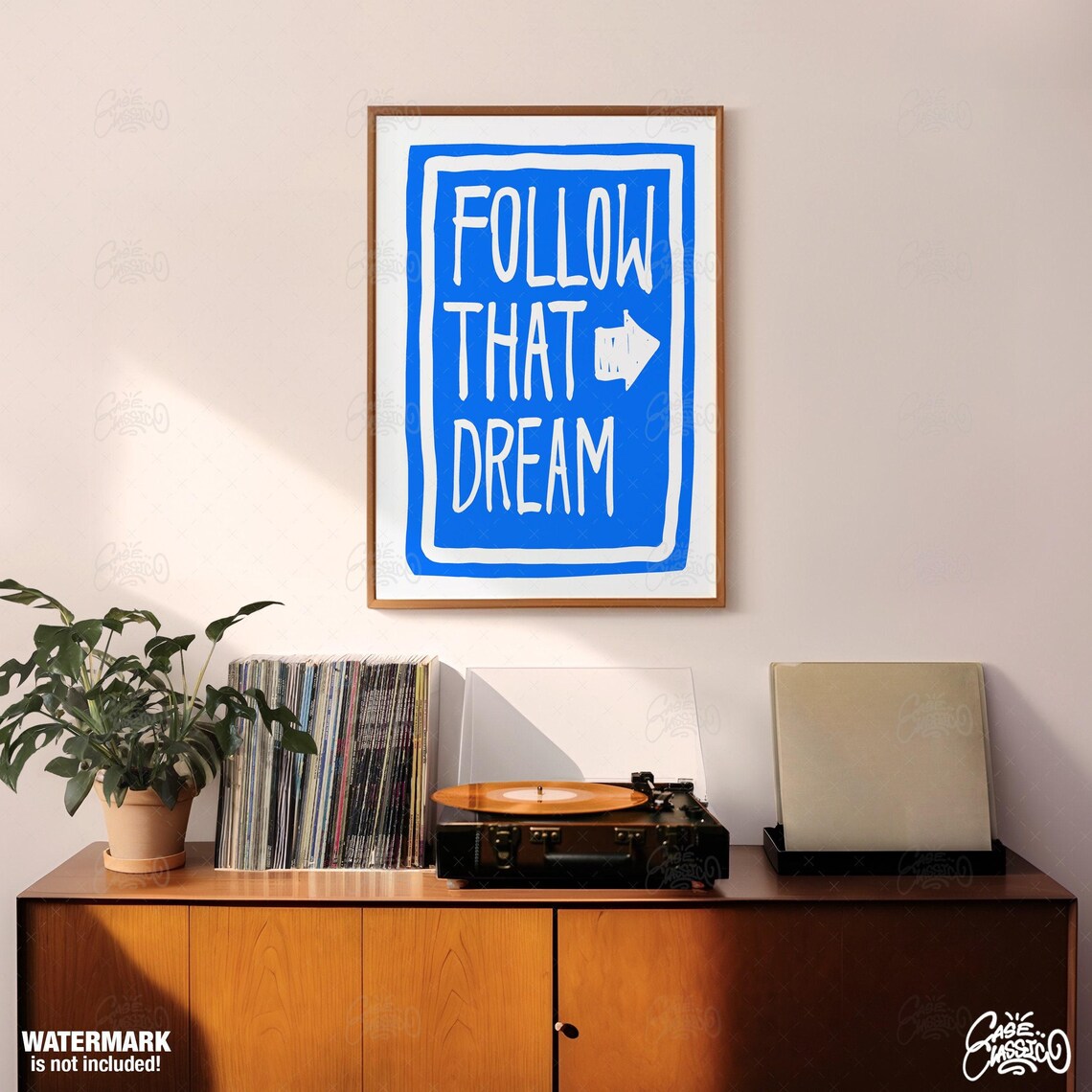 Follow That Dream White On Blue Arrow Motivational Quote Poster - Image 2
