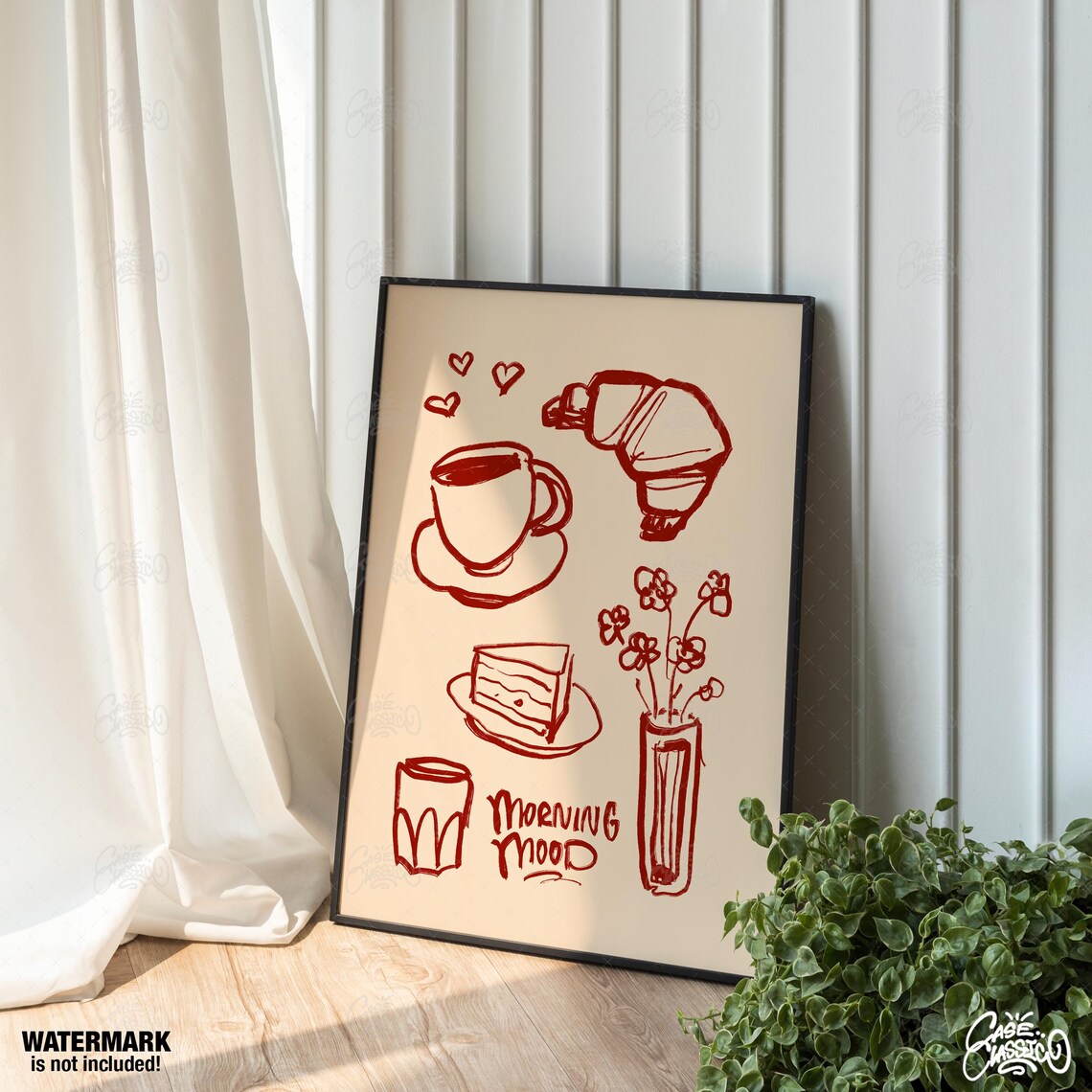 Morning Mood Breakfast Coffee Croissant Doodle Kitchen Art Poster - Image 3