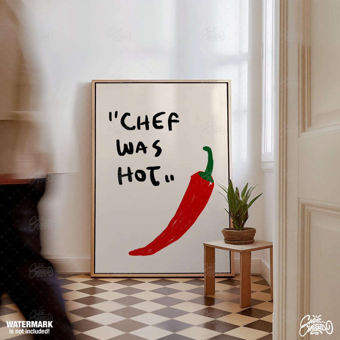 Chef Was Hot Chili Pepper Funny Illustrated Kitchen Art Poster - Image 4