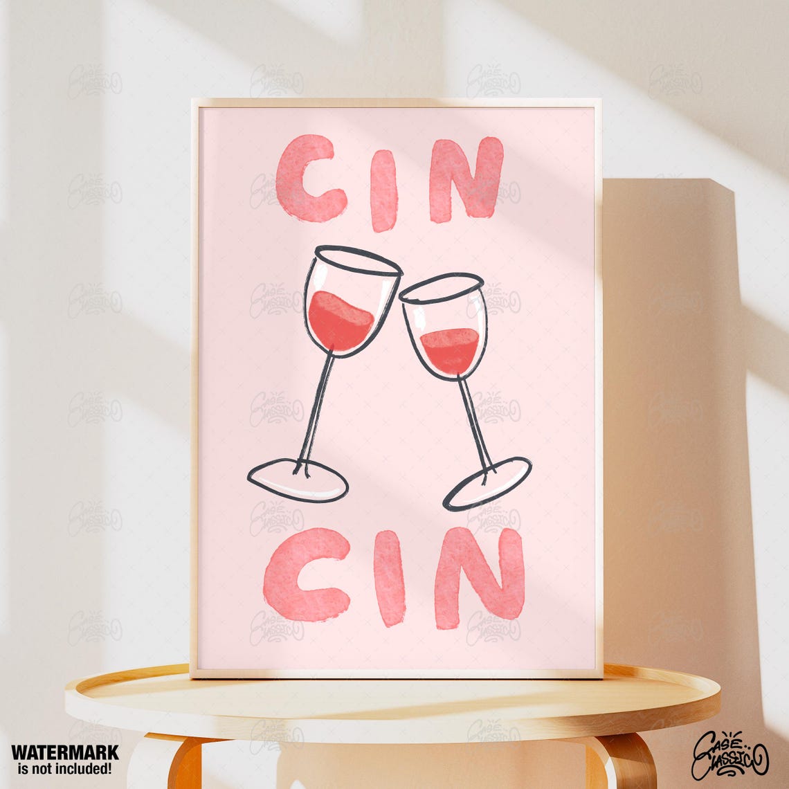 Cin Cin Toasting Wine Glasses Poster in Pink on Blush Background Art - Image 4
