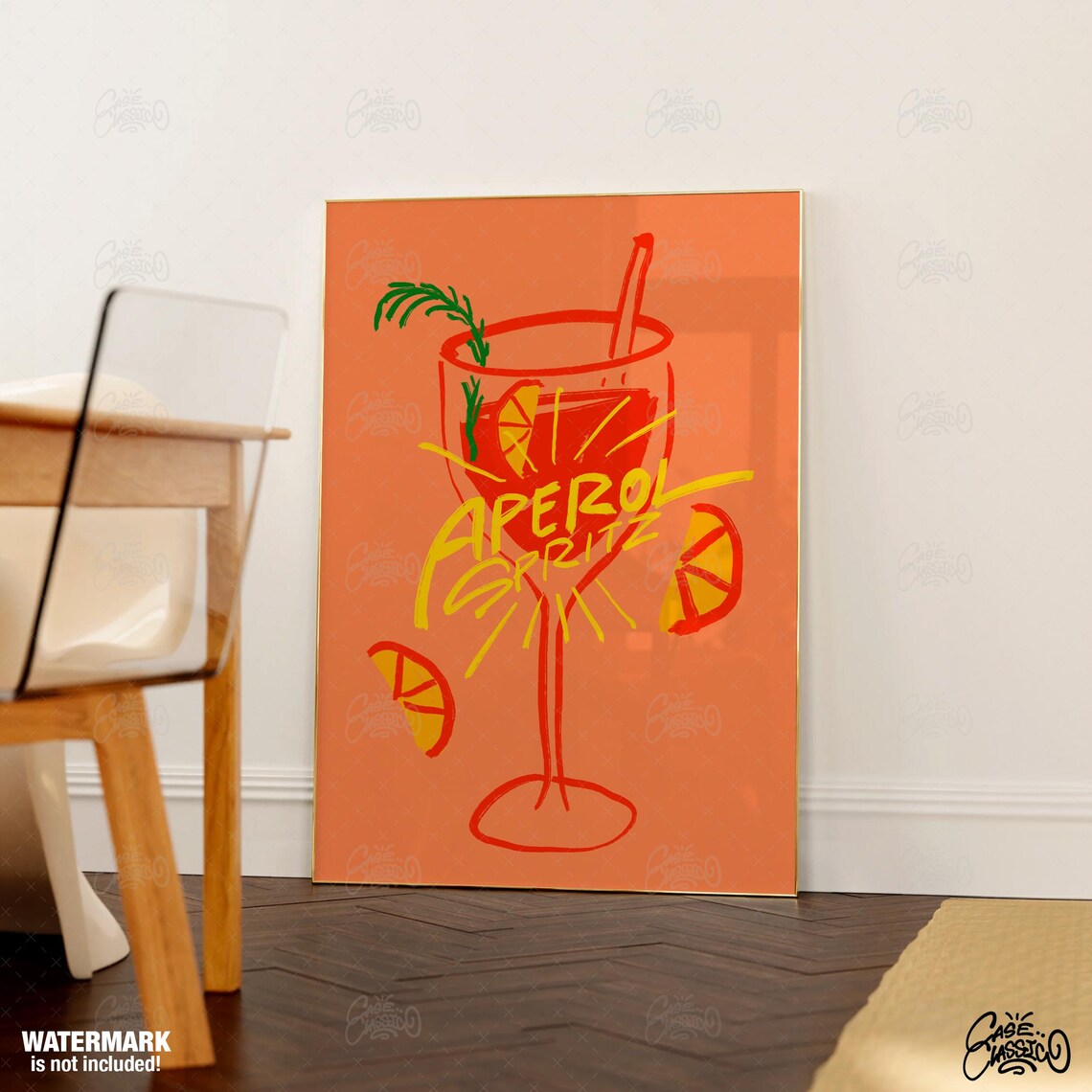 Aperol Spritz Cocktail Illustration Poster on Orange With Citrus Slices - Image 3