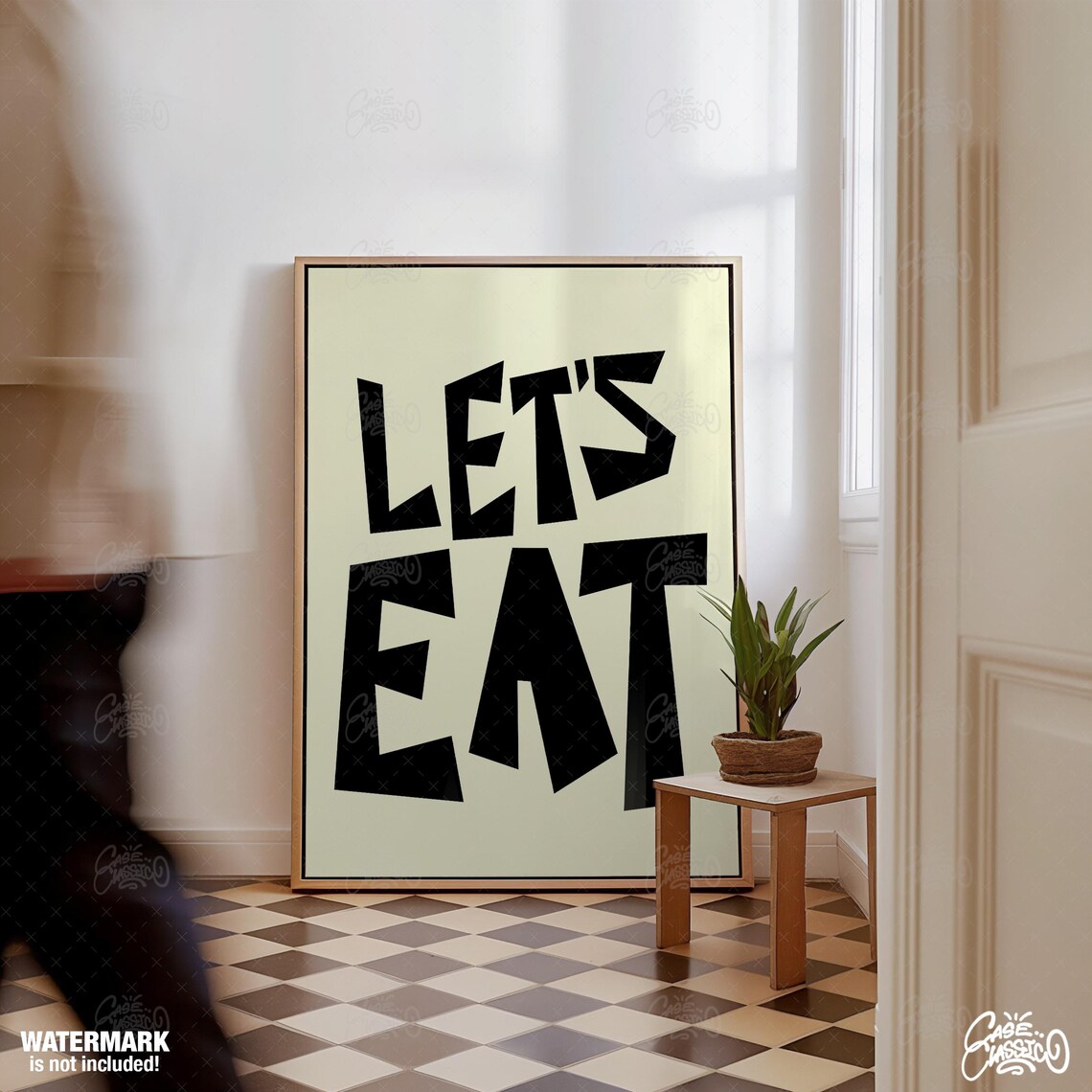 Lets Eat Bold Black Block Typography Poster on Cream Background - Image 2