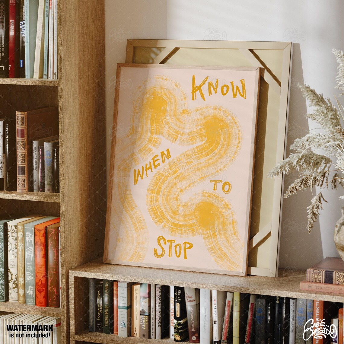 Know When To Stop Golden Yellow Swirl Abstract Typography Quote Poster - Image 2