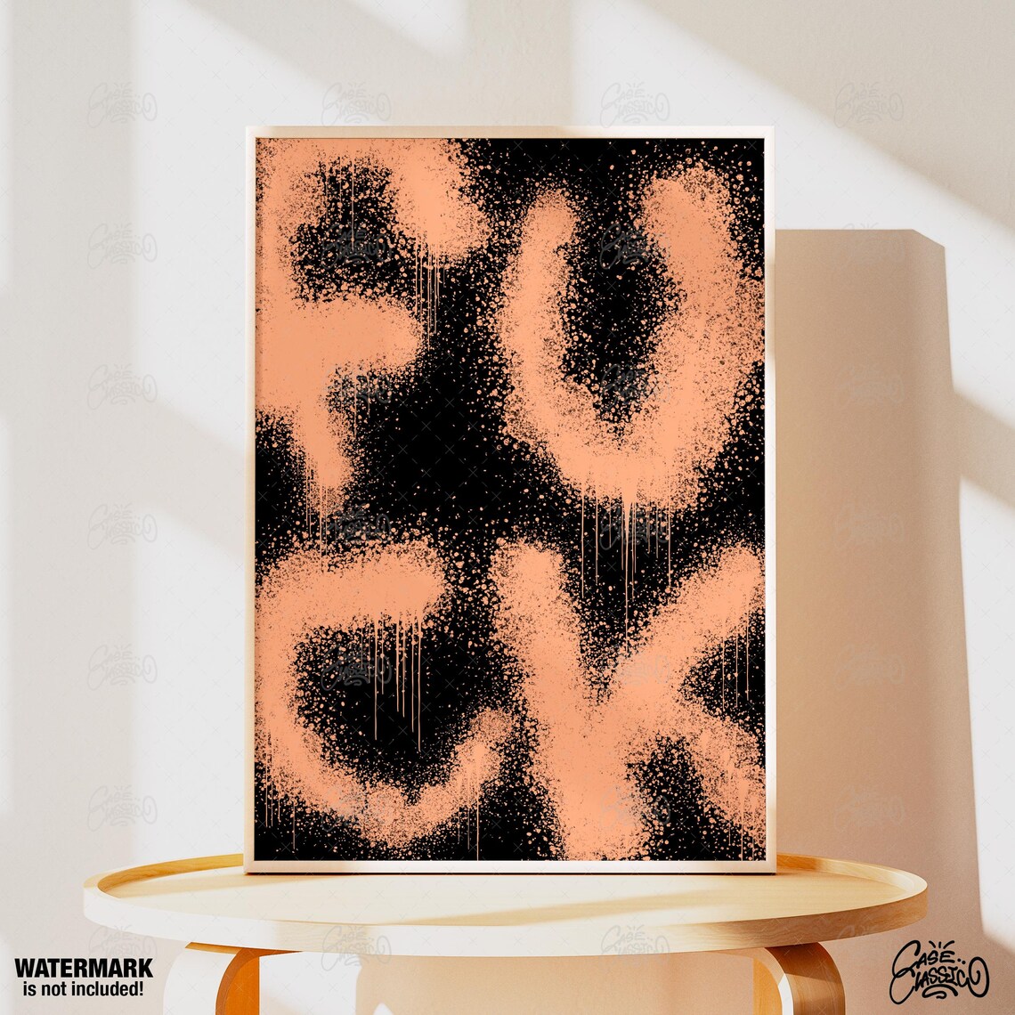 Fuck Spray Paint Graffiti Poster in Peach on Black Background - Image 2
