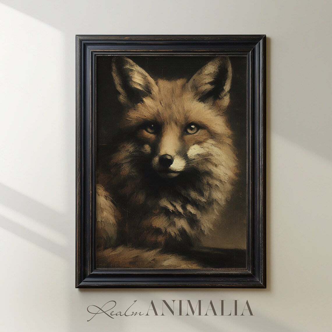 Vintage Fox Face Portrait Soft Golden Light Dark Moody Wildlife Art Poster - Image 2