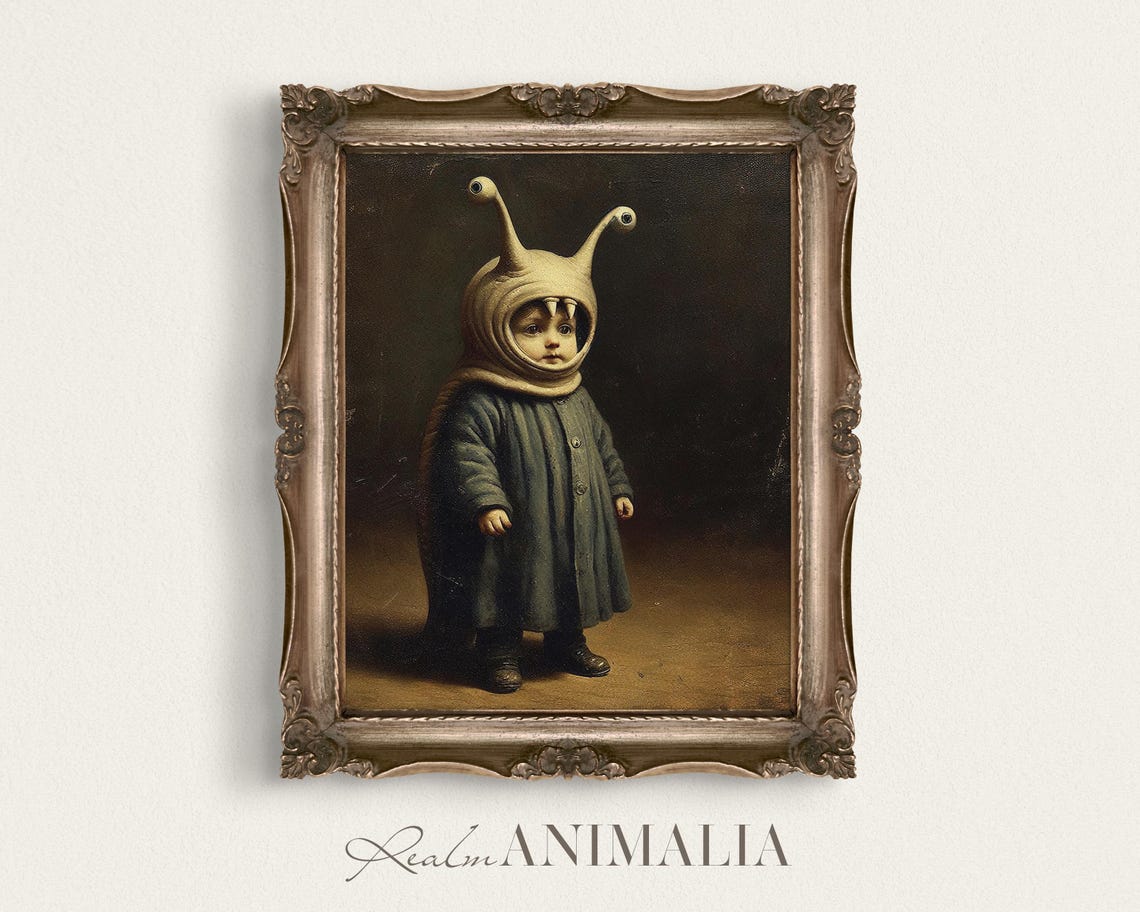 Child In Slug Costume Vintage Portrait Print Whimsical Wall Art Kids Room Decor Vintage Halloween Animal Costume Art Hw008