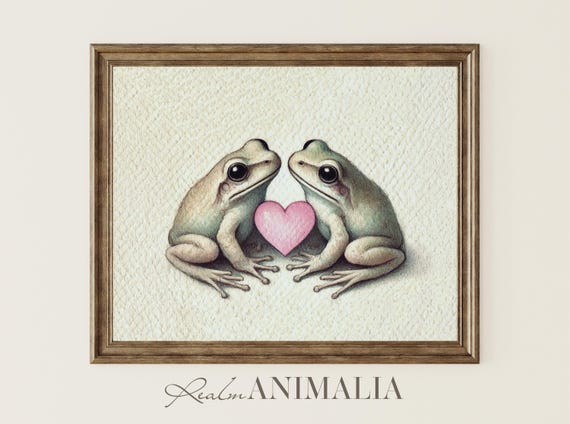 Frogs Watercolor Art Print Cute Frog Couple Drawing Nursery Animals Wall Art Valentines Day Art Cute Kids Room Decor S142