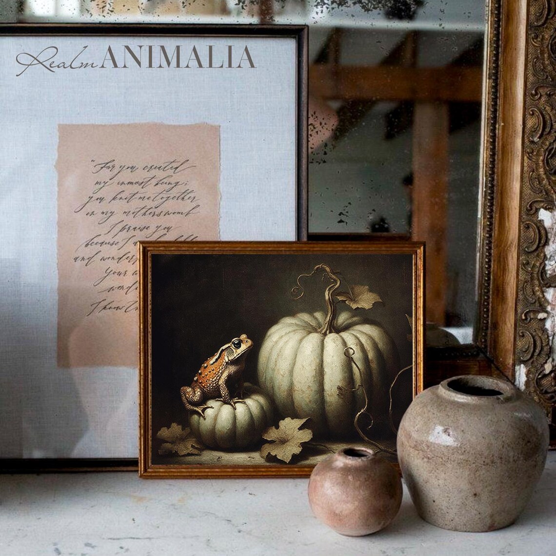Toad on Pumpkin Art Print, Vintage Halloween Still Life - Image 3