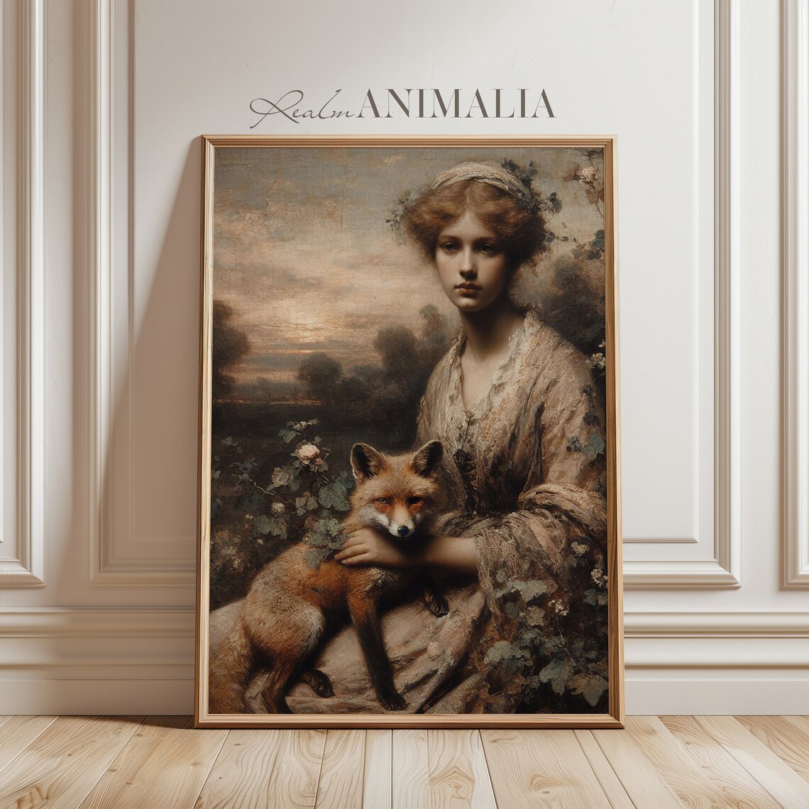 Woman With Fox Vintage Portrait Art Print - Image 2