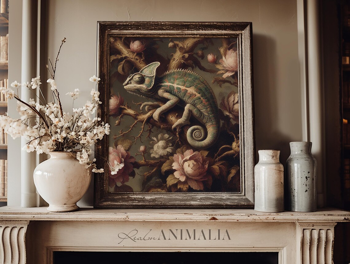 Vintage Chameleon Lizard Art Print, Botanical Decor - Image 3