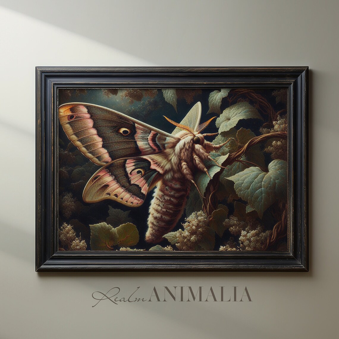 Giant Silk Moth Among Night Leaves Moody Vintage Insect Wall Art Print - Image 2