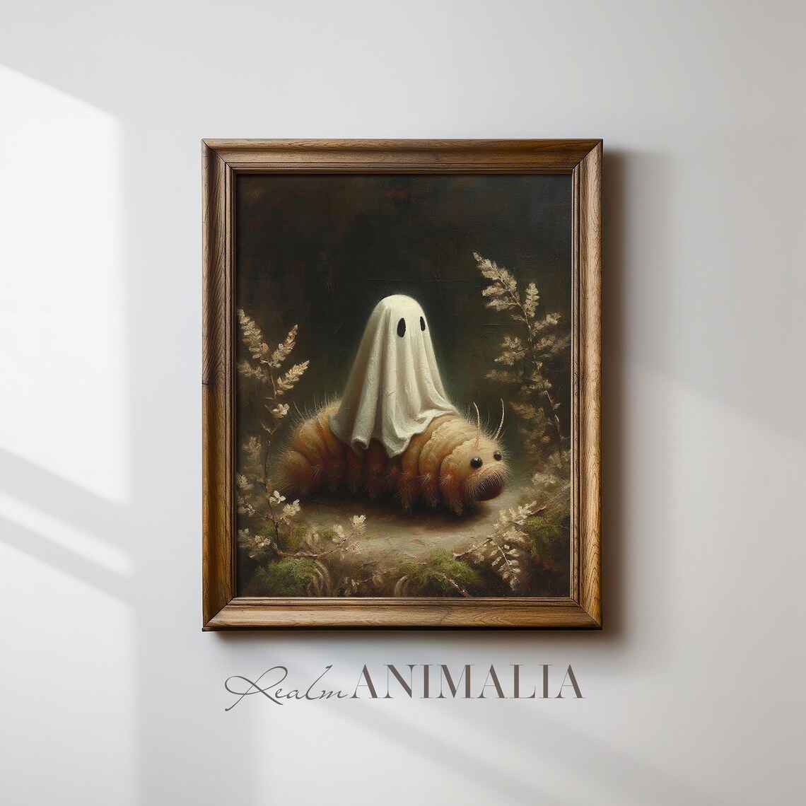 Little Ghost Riding Caterpillar Dark Forest Moody Halloween Wall Art Poster - Image 4