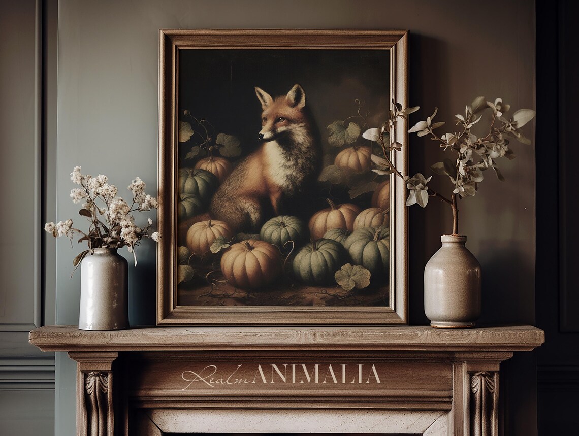 Fox In Pumpkin Patch Vintage Halloween Art Print - Image 3