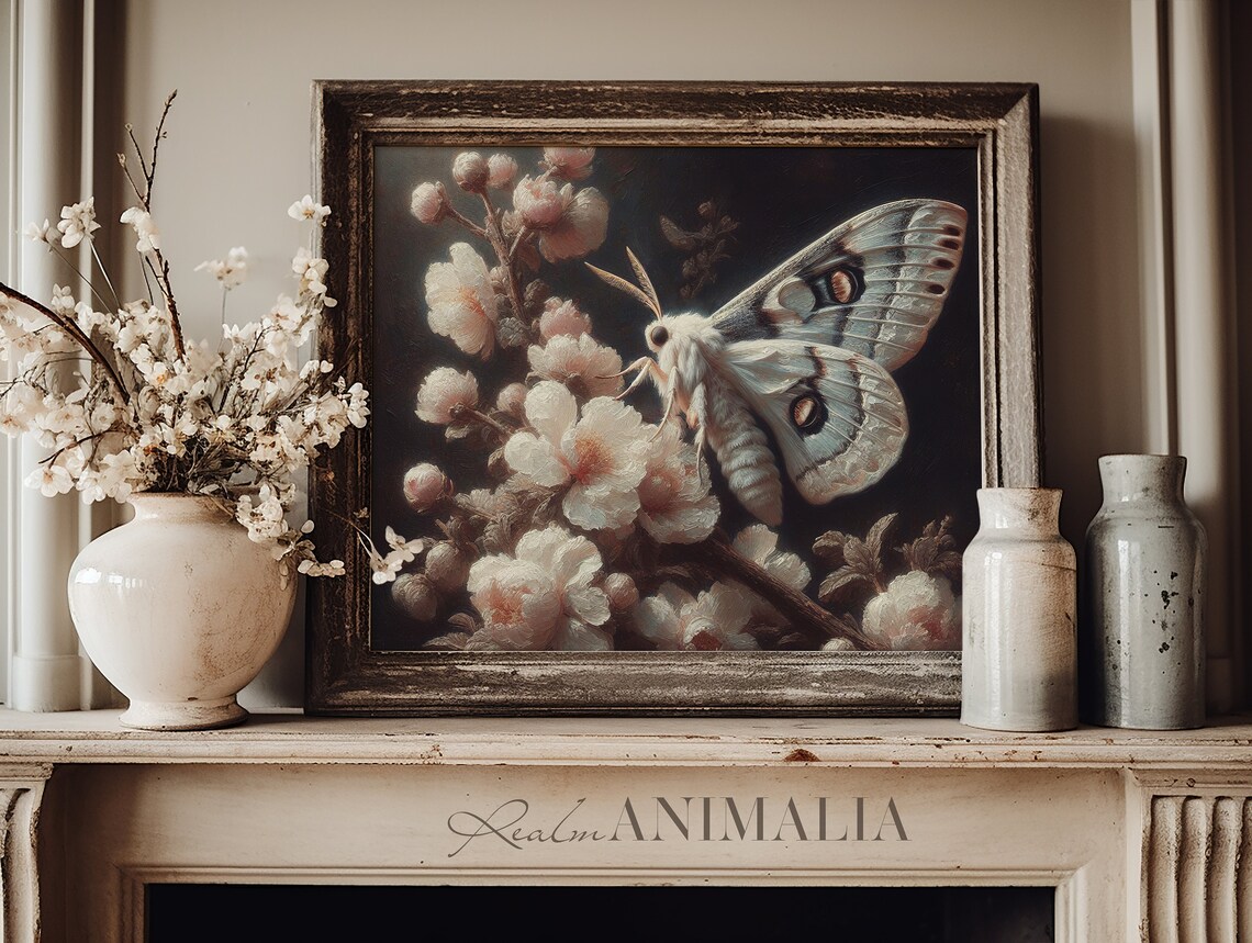 White Moth Print, Moody Vintage Insect Wall Art - Image 3