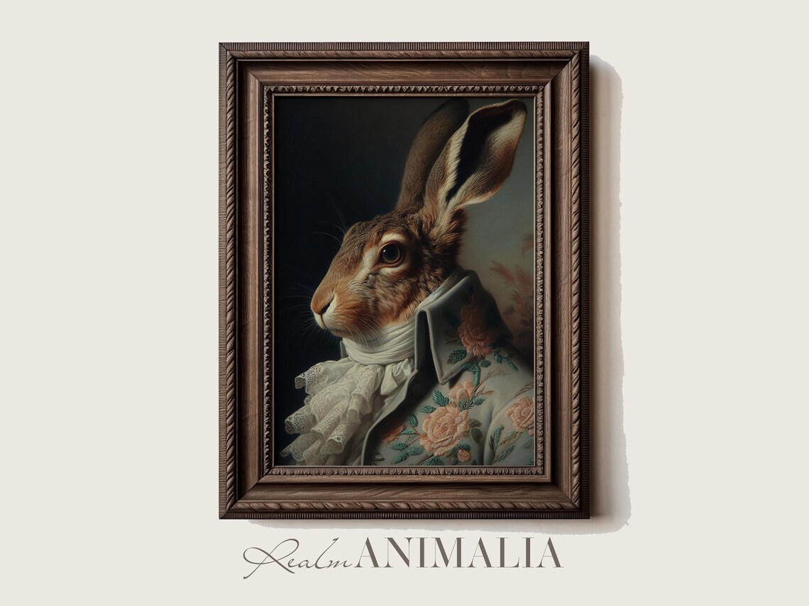 Victorian Rabbit Portrait Art Print, Whimsical Hare - Image 4