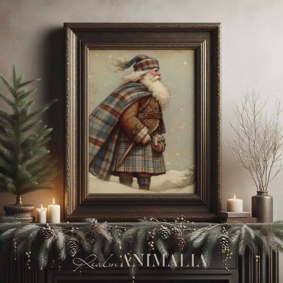 Scottish Santa Claus Art Print Vintage Father Christmas Painting Scotland Christmas Wall Art Festive Winter Holiday Art Wh164 - Image 3