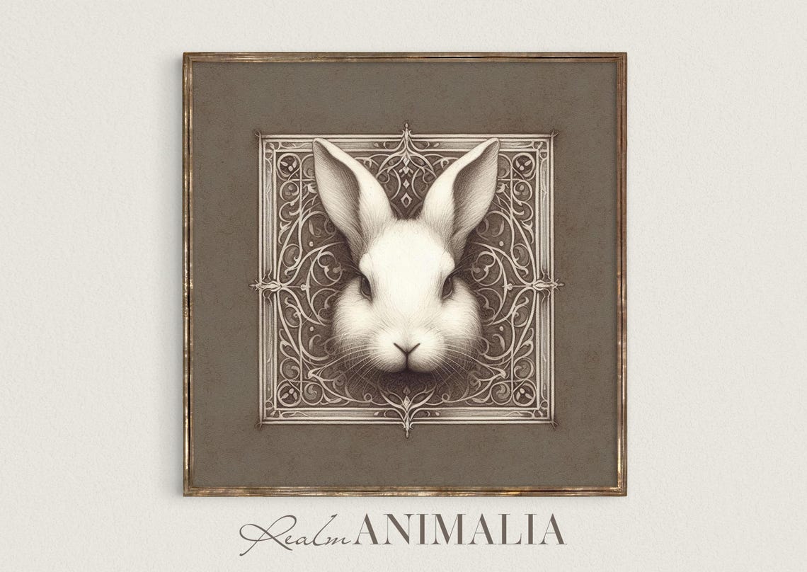 White Rabbit Portrait Sketch Ornate Art Nouveau Frame Poster