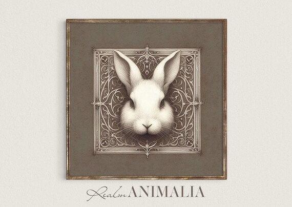 White Rabbit Portrait Sketch Ornate Art Nouveau Frame Poster