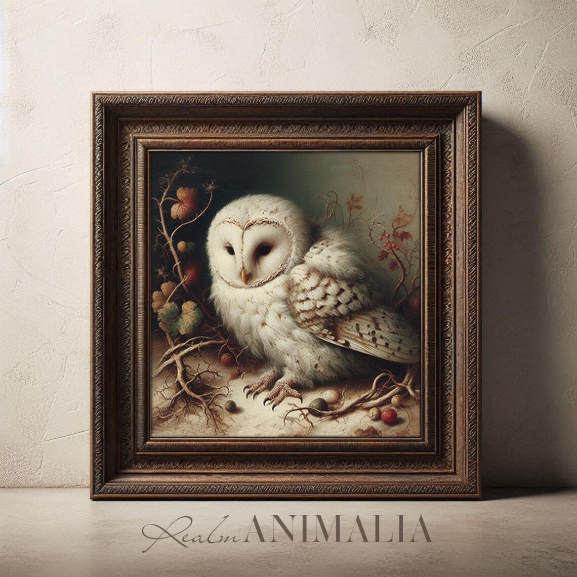 White Owl Vintage Bird Art Print, Cottagecore Decor - Image 3