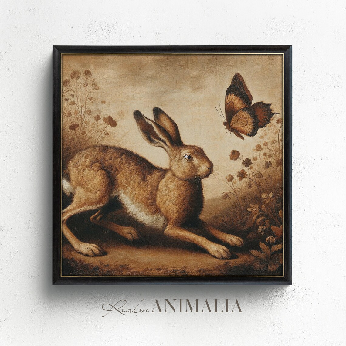 Vintage Hare Square Print Antique Spring Rabbit Wall Art Moody Neutral Summer Rabbit Decor Art Hr007 - Image 2