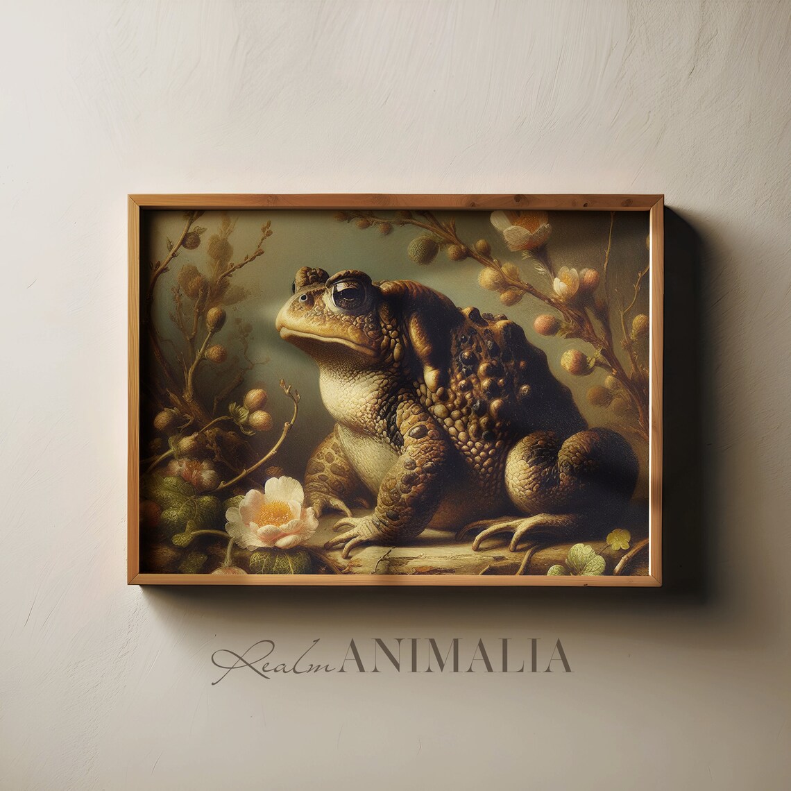 Brown Toad Among Seed Heads And Wildflowers Moody Vintage Art Print - Image 2