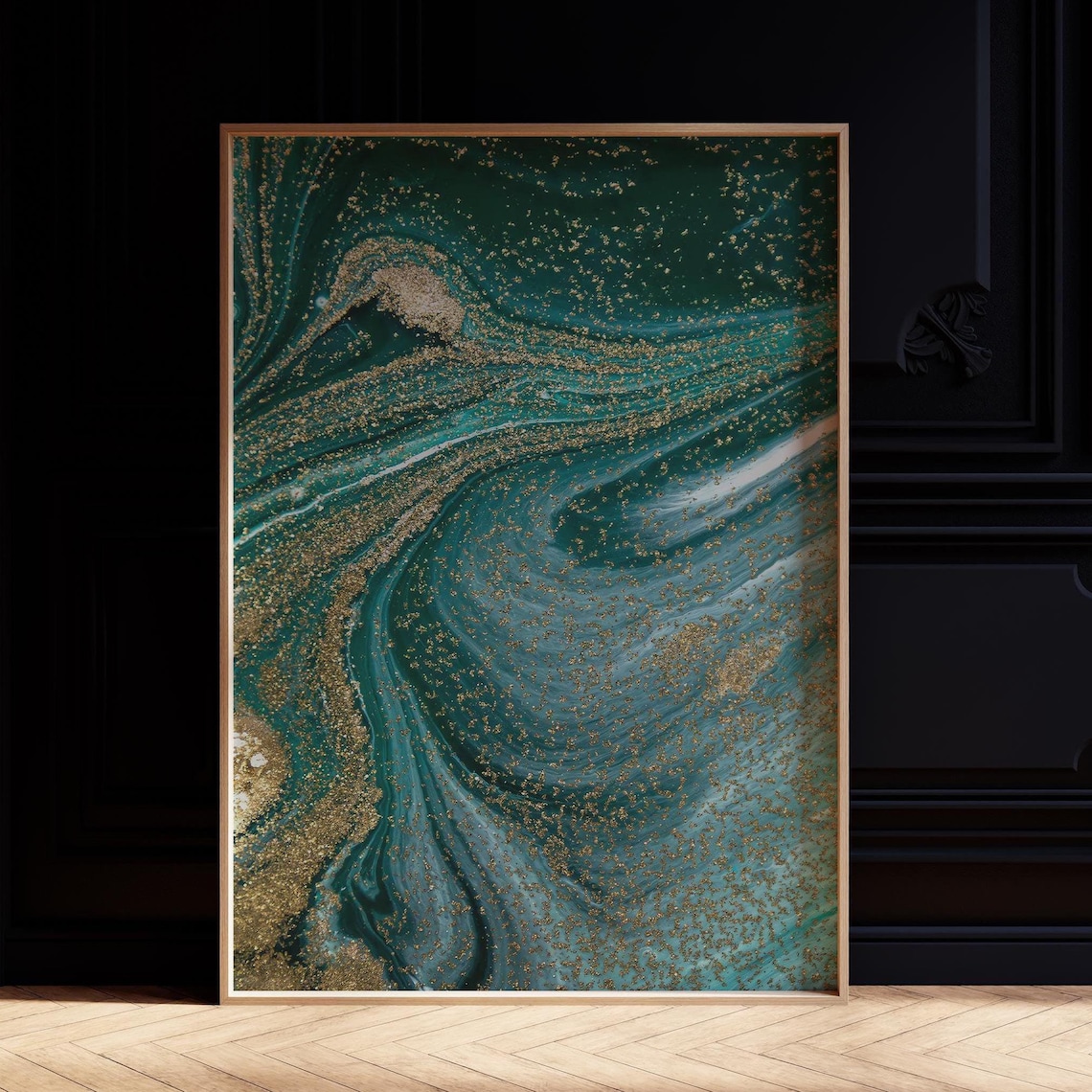 Emerald Green Gold Marble Abstract Fluid Art Luxury Decor Wall Poster - Image 2