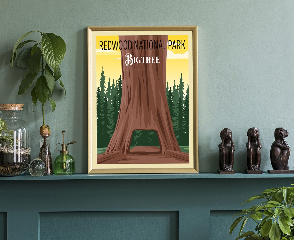 Red Wood National Park Travel Poster Print Retro Travel Poster Red Wood National Park In California Housewarming Gift Office Wall Art - Image 3
