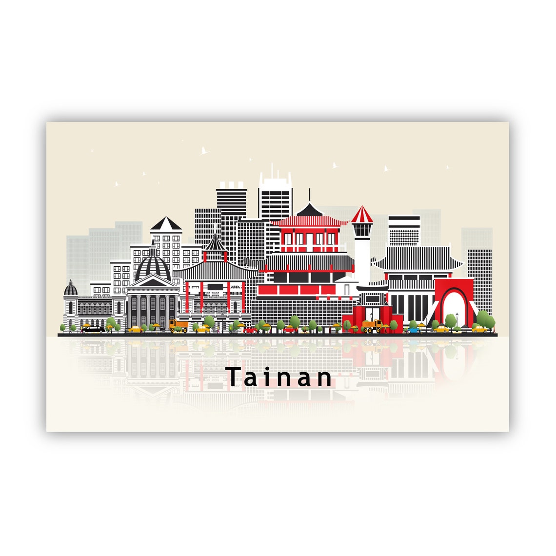 Tainan Taiwan City Skyline Reflection Modern Minimalist Travel Poster - Image 2