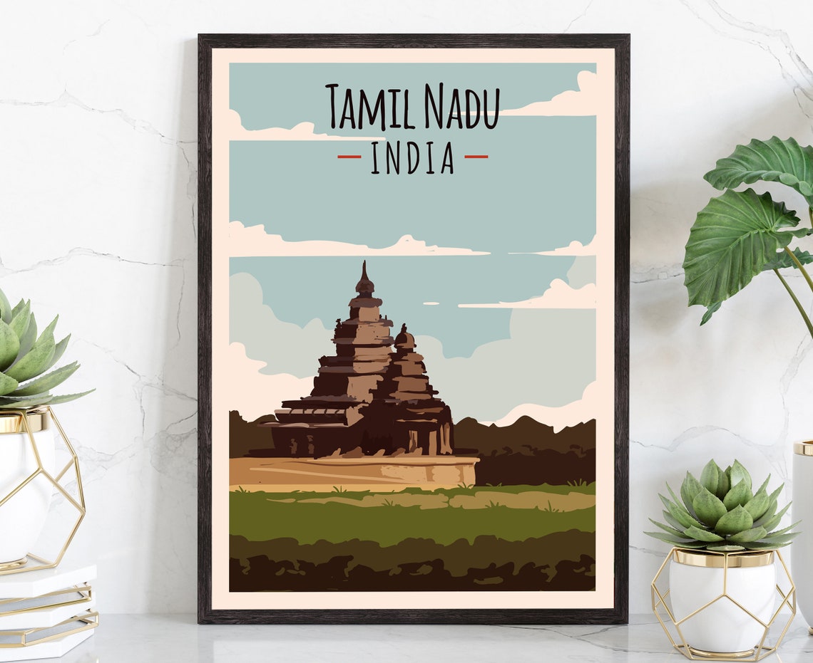 Tamil Nadu India Ancient Temple Tower Retro Vintage Travel Poster