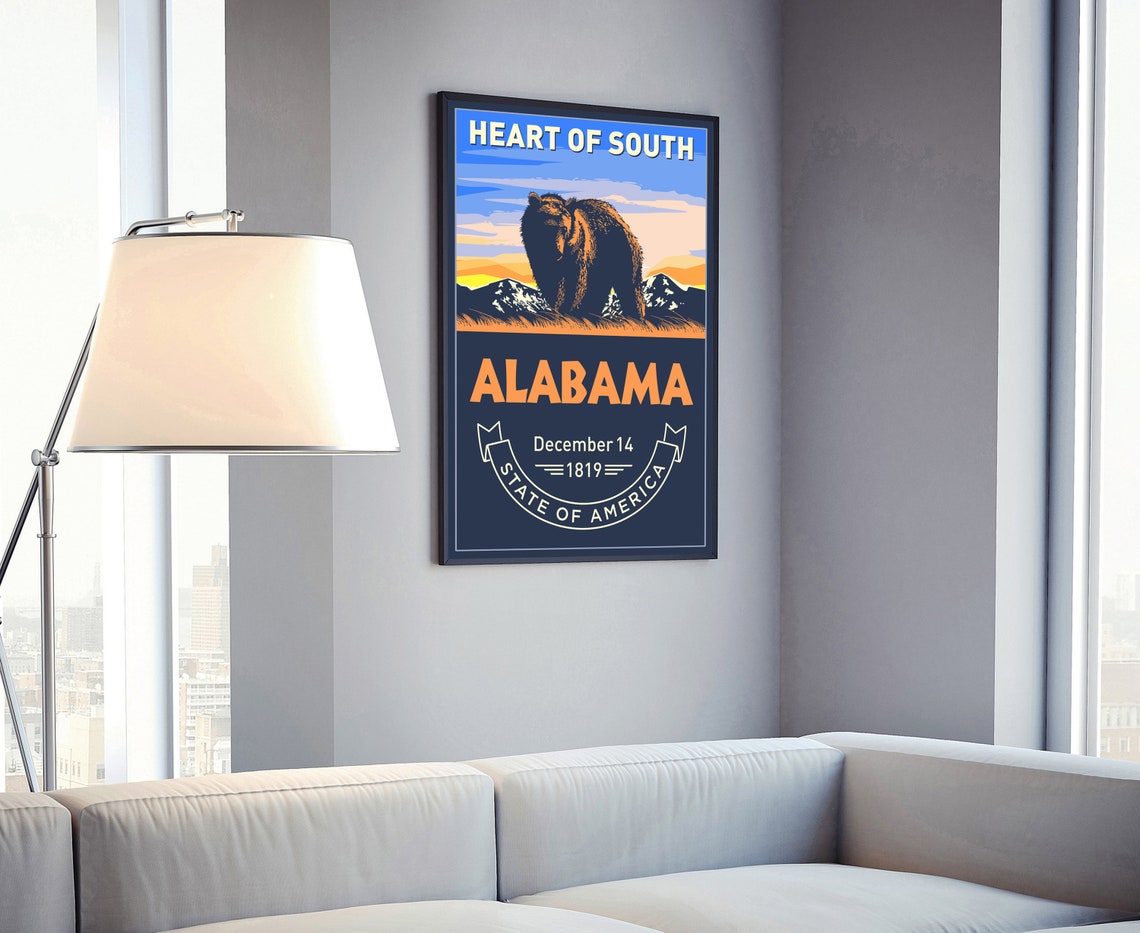 Alabama Heart of South Retro Vintage Bear Sunset Mountain State Poster - Image 4