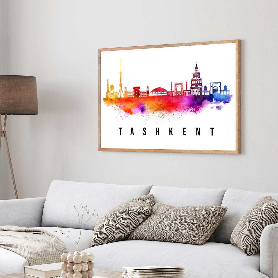 Tashkent Uzbekistan Skyline Watercolor Poster with Teal and Gold Tones - Image 3
