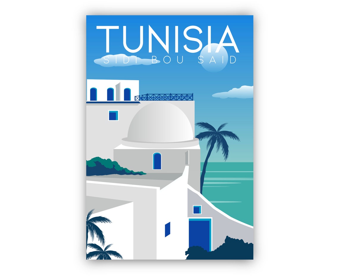 Tunisia Sidi Bou Said White Blue Coastal Village Travel Poster - Image 2