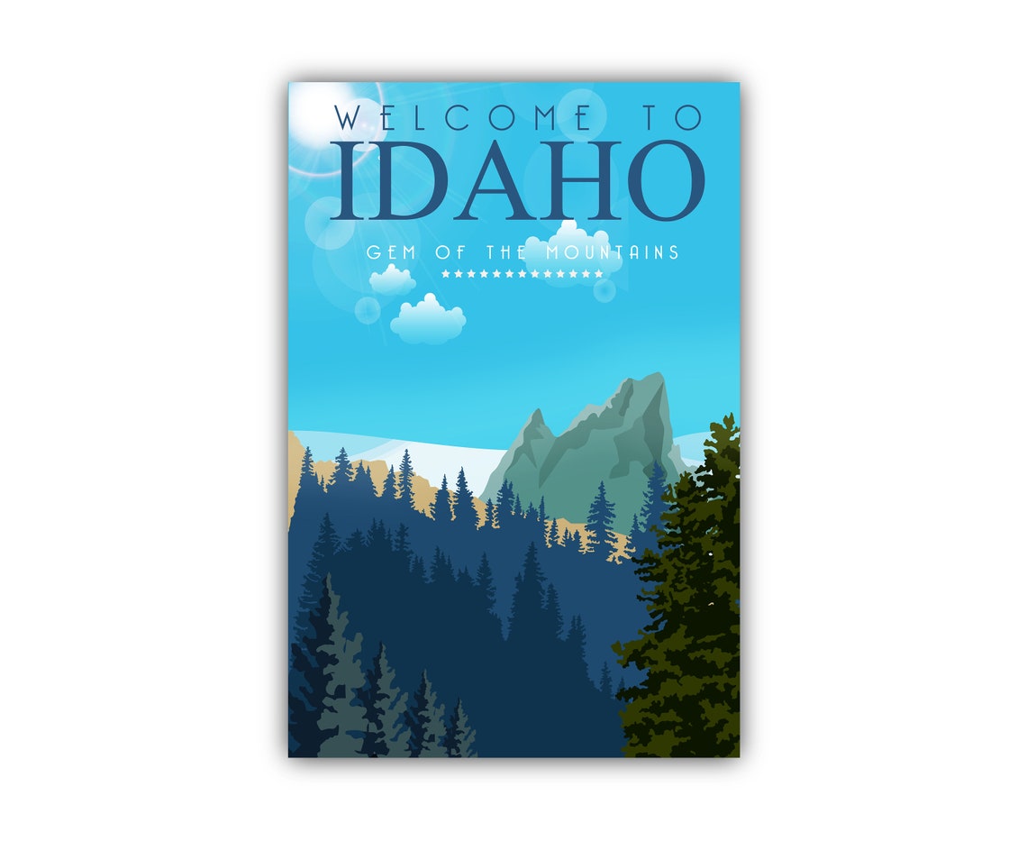Idaho Gem Of The Mountains Retro Travel Poster Forest Peaks Print - Image 2