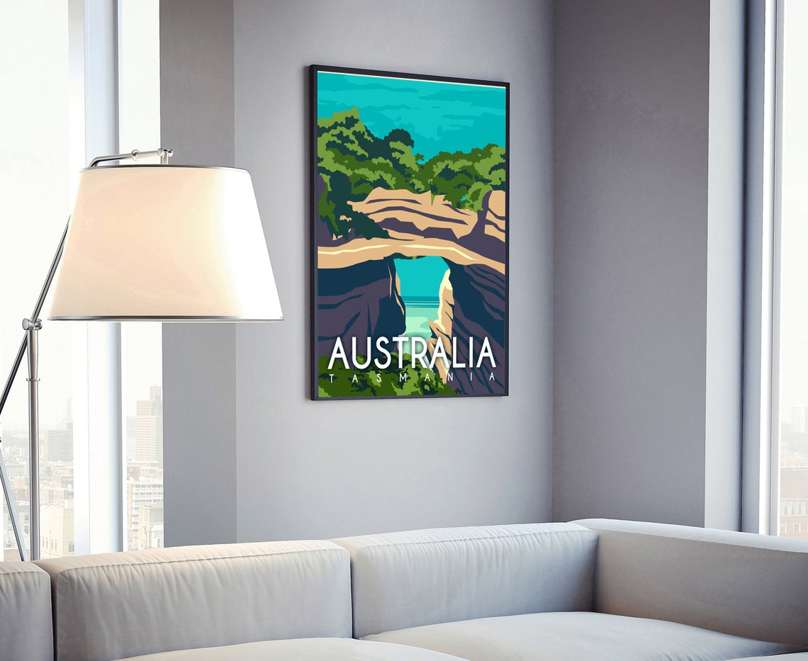 Tasmania Australia Coastal Rock Arch Turquoise Retro Travel Poster - Image 4