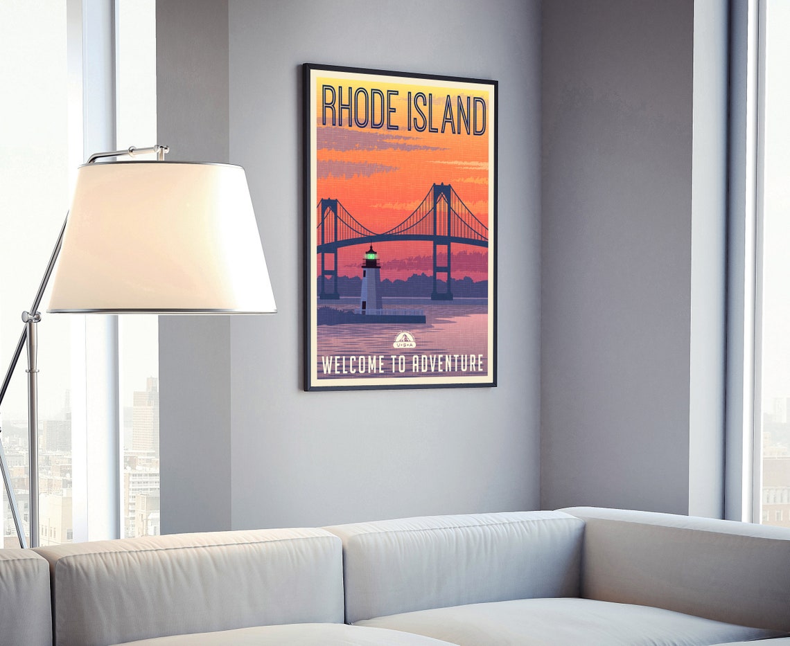 Retro Style Travel Poster Rhode Island Vintage Rustic Poster Print Home Wall Art Office Wall Decor Rhode Island State Map Poster Print - Image 4
