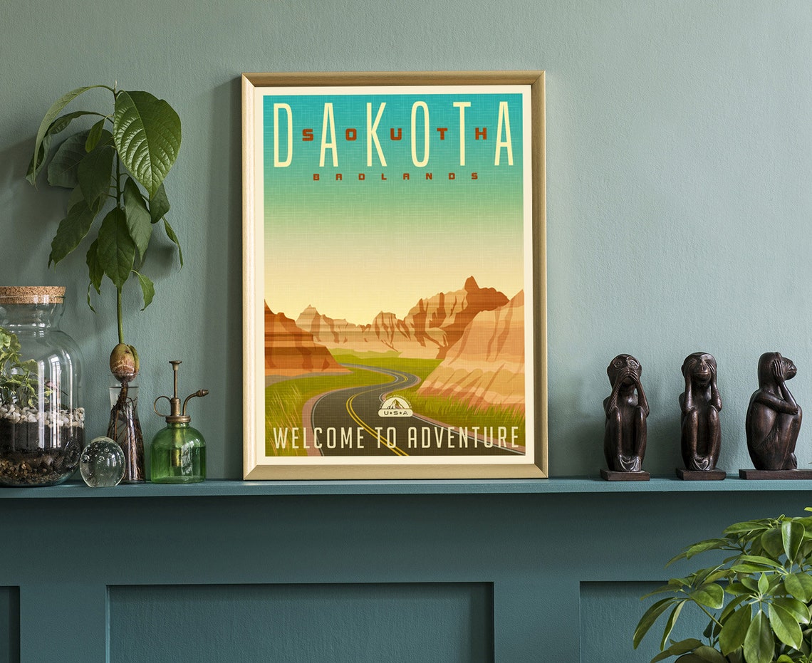 South Dakota Badlands Welcome to Adventure Retro Travel Poster - Image 2